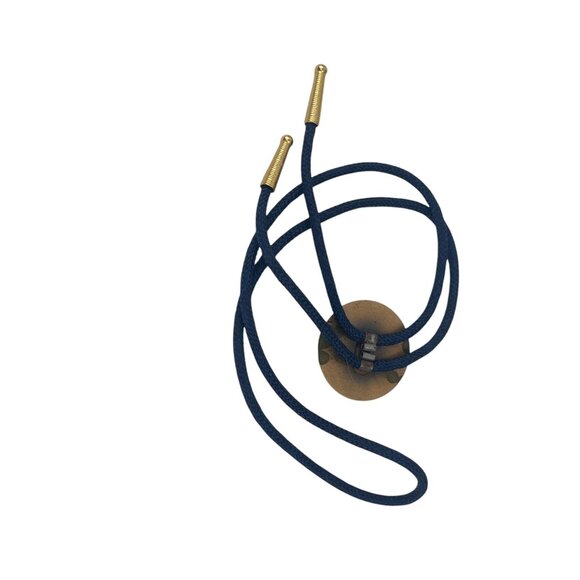 NRA National Rifle Association Brass Medallion Bolo Tie Blue Cord & Gold Tips - Picture 7 of 8